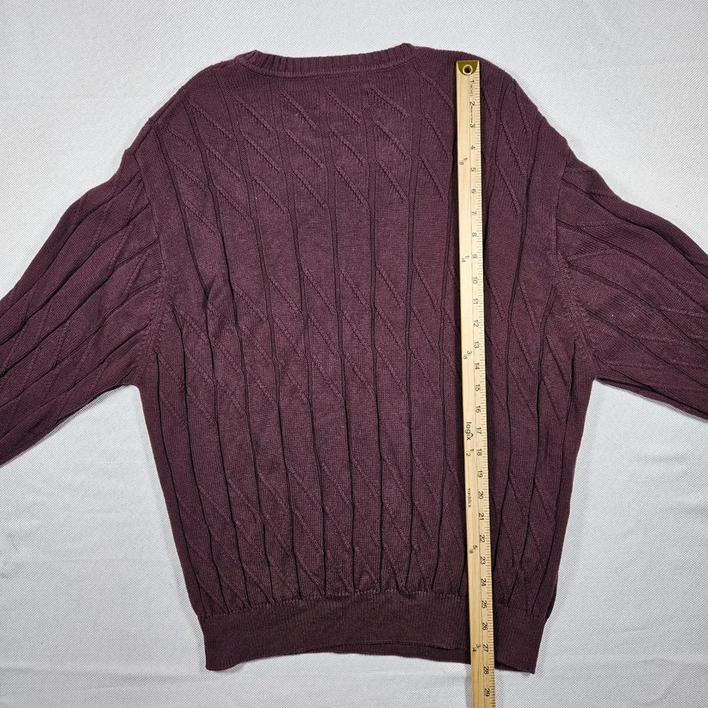 Alan‎ Flusser Burgundy Cable Knit Crewneck Sweater Mens Size L 100 Cotton